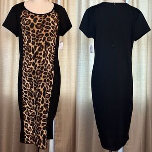 Allison Brittney Leopard Print Black Maxi Dress Womens XL NWT